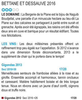 Bettane et Dessauve 2016 - Bergerie de la Plane Gigondas 2013